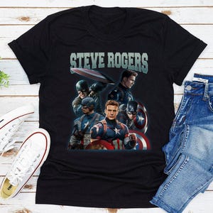 Camiseta de Capitán América de Los Vengadores, camiseta de fan de Steve Rogers, regalo de cumpleaños vintage de superhéroe de Marvel Comics para hombres, mujeres y niños. imagen 1