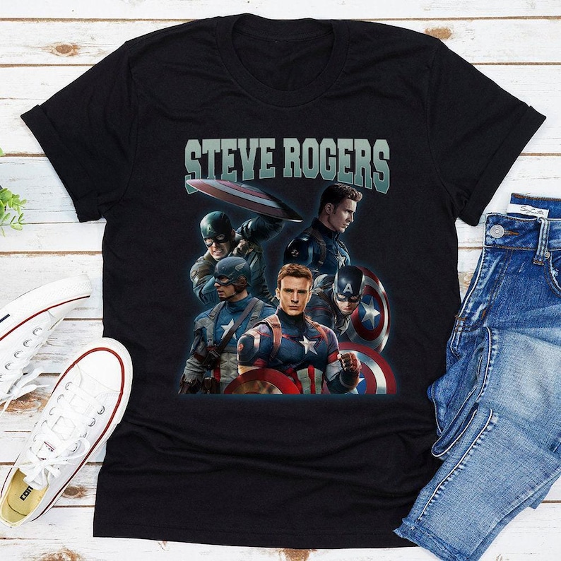 Camiseta de Capitán América de Los Vengadores, camiseta de fan de Steve Rogers, regalo de cumpleaños vintage de superhéroe de Marvel Comics para hombres, mujeres y niños. imagen 1