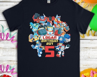 Transformers Birthday Shirt, Funny Robots Rescue Bots Academy Kids Toddler Birthday, Custom Personalized Birthday Gift For Son Daughter