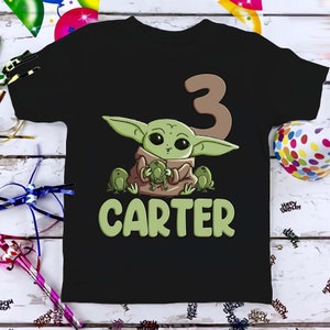 T-shirt d'anniversaire de bébé Yoda de Star Wars, Grogu personnalisé chemise d'anniversaire de bande dessinée de fille de garçon, cadeau d'anniversaire d'enfant en bas âge d'enfants pour la fille de fils