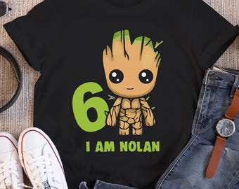Camiseta de cumpleaños "Soy Groot", de Guardianes de la Galaxia, personalizada, para niño y niña, ideal como regalo de cumpleaños, para hijo e hija.