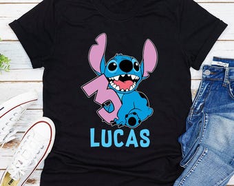 Disney Stitch Birthday T-Shirt, Disney Trip Custom Personalized Boy Girl Cartoon Birthday Shirt, Kids Toddler Birthday Gift Son Daughter