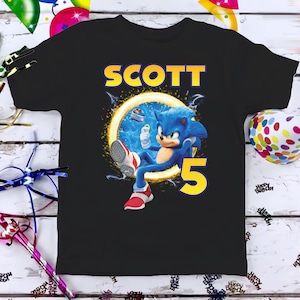 Sonic The Hedgehog Birthday T-Shirt, Custom Personalized Boy Girl Cartoon Birthday Shirt, Kids Toddler Birthday Gift For Son Daughter