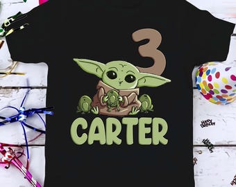 Star Wars Baby Yoda Birthday T-Shirt, Grogu Custom Personalized Boy Girl Cartoon Birthday Shirt, Kids Toddler Birthday Gift For Son Daughter
