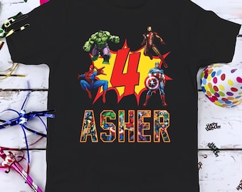 The Avengers Superhero Birthday Shirt, Funny Marvel Comics Kids Toddler Birthday Tshirt, Custom Personalized Birthday Gift For Son Daughter