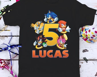 Sonic The Hedgehog Birthday T-Shirt, Sonic Knuckles Tails Custom Personalized Boy Girl Cartoon Birthday Shirt, Kids Toddler Birthday Gift
