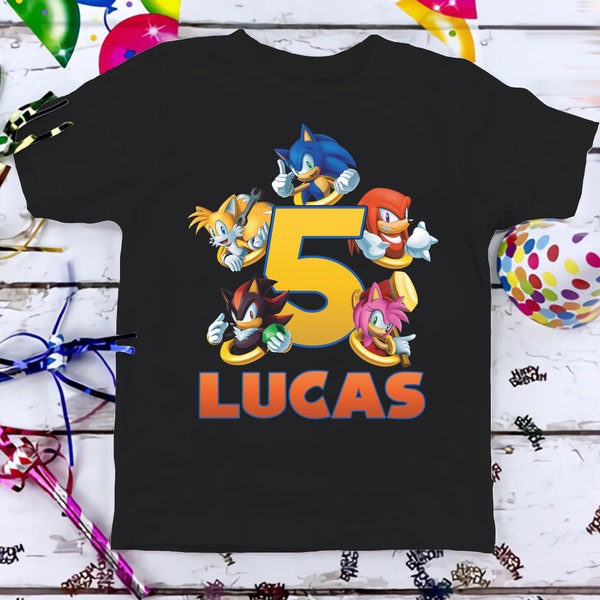 Sonic The Hedgehog Birthday T-Shirt, Sonic Knuckles Tails Custom Personalized Boy Girl Cartoon Birthday Shirt, Kids Toddler Birthday Gift