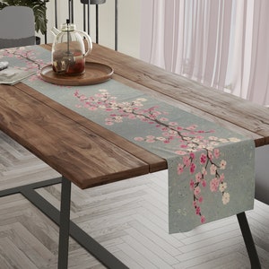 Japanese Cherry Blossom | Spring Floral Table Runner | Farmhouse Table Runner | Floral Table Runner | Gray Table Runner | Home Decor