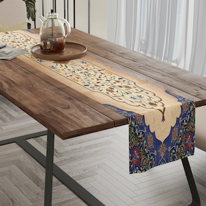 Traditional Persian Table Runners | Stylish Table Runner | Table Cloth | White And Blue Table Runner | Home Decor | Arabic Decor
