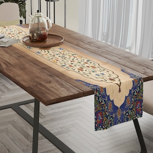 Traditional Persian Table Runners | Stylish Table Runner | Table Cloth | White And Blue Table Runner | Home Decor | Arabic Decor