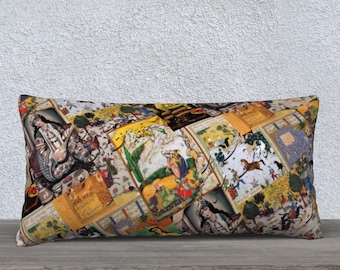 Qajar Art Lumbar Pillow Cover | Persian Home Decor