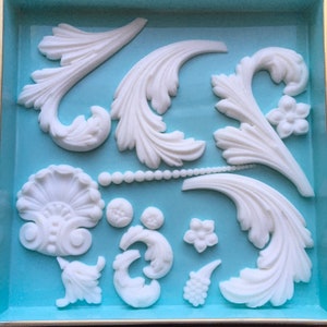 IOD Acanthus Scroll Appliqués - resin furniture appliques - decorative resin appliques - resin embellishment  - furniture inlays