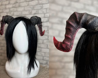 Round realistic demon goat horns on the headband