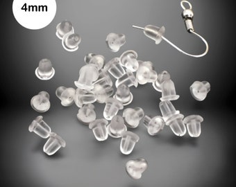 Dos de boucles d'oreilles, 50 clous d'oreilles en silicone souple de 4 mm, Fourniture pour bijoutiers, Bouchons en caoutchouc transparent, Effets hypoallergéniques