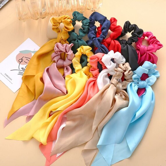 Knotted Ribbon Hair Scrunchies Bow Scrunchie Hair Scrunchy Etsy