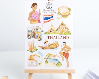 Sawasdee Thailand Sticker Sheet – Thai Culture Stickers | Temple, Beach, Muay Thai | Bujo, Planner, Scrapbook