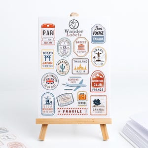 Reisetiketstickers – Wanderlabels | Paspoortstempelstijl, datumlabels, decoratie wereldwijd avontuur