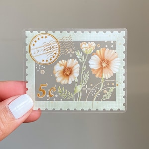 Autocollant clair de timbre de fleur | Autocollant de timbre de fleur imperméable pour décorer votre bouteille réutilisable, votre téléphone, votre ordinateur portable et plus encore !