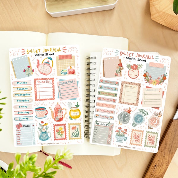 Sticker Sheet - Journal Essentials | Planner Stickers, Journal Stickers, Flower Stickers, Pen Pal Stickers, Cozy Stickers