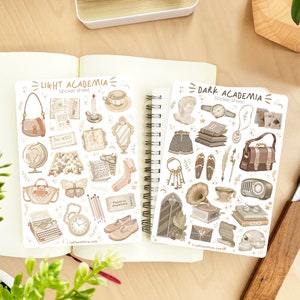 Handgemachte Sticker Set - Dark & Light Academia | Journal Sticker, Buch Aufkleber, Planer Sticker, designed by LETTOOn