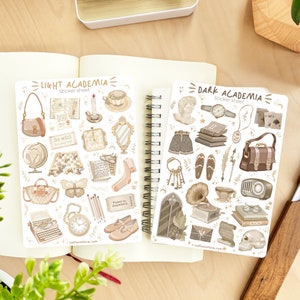 Sticker Sheet - Dark & Light Academia | Journal Stickers, Book Bundle Stickers, Planner Stickers, Created by LETTOOn