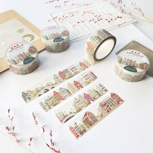 Taśma washi - Amsterdam | Ilustracje budynków holenderskich, inspiracja planera, artykuły piśmiennicze do dziennika, stworzone przez LETTOOn