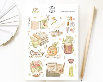 Handmade Sticker Sheet - Sow & Slow | Spring Journal Stickers for your planner and seasonal spreads