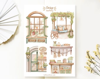 Handmade Sticker Sheet - Cozy Scenery | Premium art stationery to decorate your journal, planner and scrapbook, created by LETTOOn