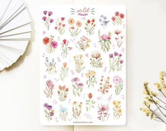 Feuille d'autocollants - Fleur sauvage | Stickers pour carnet, décoration de scrapbooking, autocollants pour agenda, création LETTOon