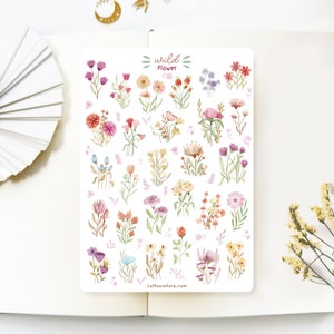 Handgemaakt stickervel - Wilde bloem | Dagboekstickers, plakboekdecoratie, plannerstickers, gemaakt door LETTOOn