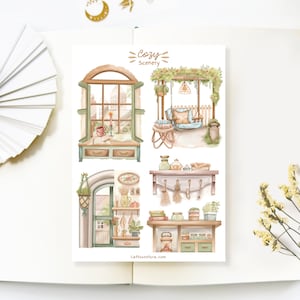 Foglio di adesivi fatti a mano - Scenario accogliente / Articoli di cancelleria artistica di alta qualità per decorare il tuo diario, la tua agenda e il tuo album, creati da LETTOOn