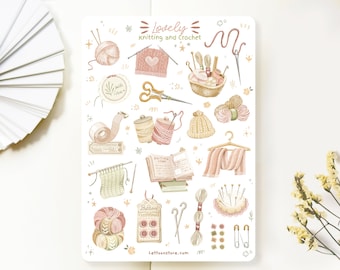 Handmade Sticker Sheet - Knitting & Crochet | Transparent Journal Stickers, Season Stickers, Planner Stickers, Created by LETTOOn