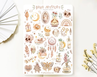 Handgjort klistermärkesark - Boho Mystery | Journalklistermärken, Scrapbook-dekoration, Planner Stickers, Skapat av LETTOOn