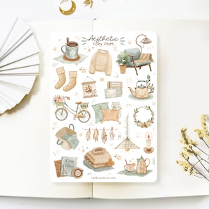 Handgemaakt stickervel - Aesthetic Cosy Vibes | Dagboekstickers, seizoensstickers, plannerstickers, gemaakt door LETTOOn