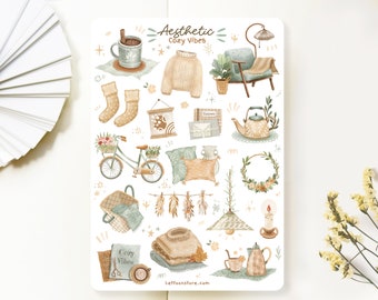 Handmade Sticker Sheet - Aesthetic Cozy Vibes | Journal Stickers, Season Stickers, Planner Stickers, Created by LETTOOn