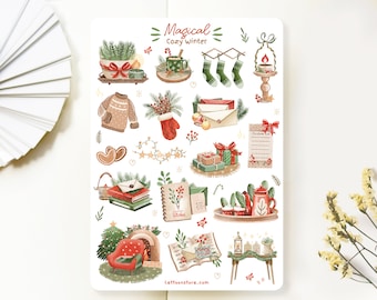 Handmade Sticker Sheet - Magical Cozy Winter | Christmas Stickers, Bullet Journal Stickers, Planner Stickers, Created by LETTOOn