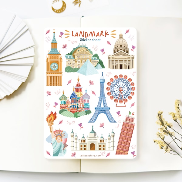 Sticker Sheet - Landmark | Aesthetic stickers for your journal, pen pal kit, travel planner, snail mail and scrapbook