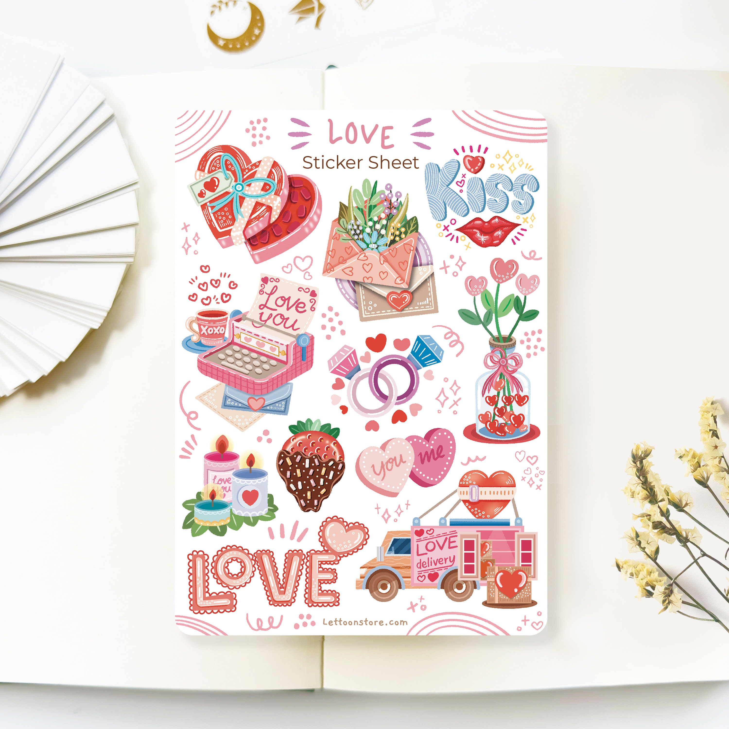 Love Valentine : Sticker Sheet Cute Planner Diary Scrapbook Girlfriend Gift