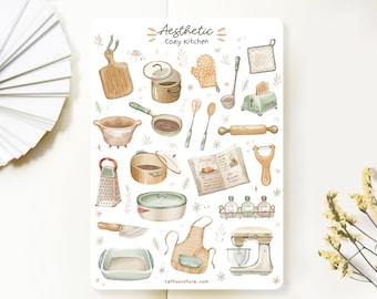 Handmade Sticker Sheet - Aesthetic Cozy Kitchen | Journal Stickers, Cooking Stickers, Planner Stickers, Created by LETTOOn