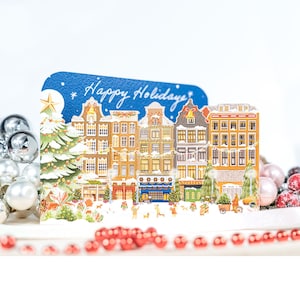Biglietto di Natale - Edifici di Amsterdam / Edifici unici ritagliati con una bella scena nel cuore di Amsterdam