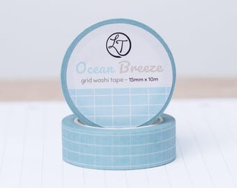 Blue Grid Washi Tape, Ocean Breeze, 15mm x 10m