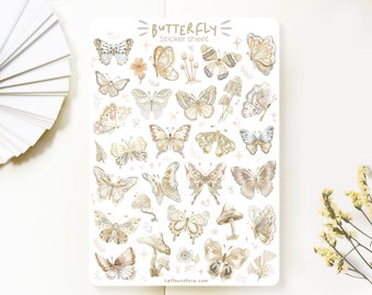 Sticker Sheet - Butterfly | Stationery Journal Stickers, Scrapbook Decoration, Planner Stickers, Created by LETTOOn