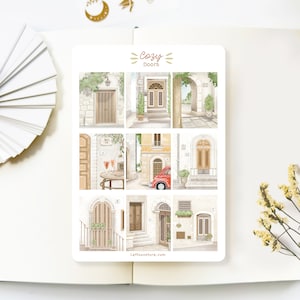 Foglio di adesivi fatti a mano - Adesivi Cozy Doors / Italia, Adesivi per diario, Adesivi per planner, Creati da LETTOOn