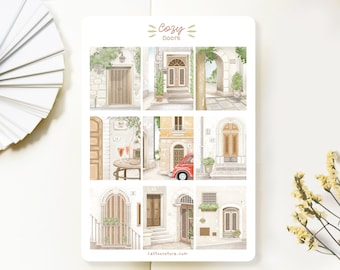 Handmade Sticker Sheet - Cozy Doors | Italy Stickers, Journal Stickers, Planner Stickers, Created by LETTOOn