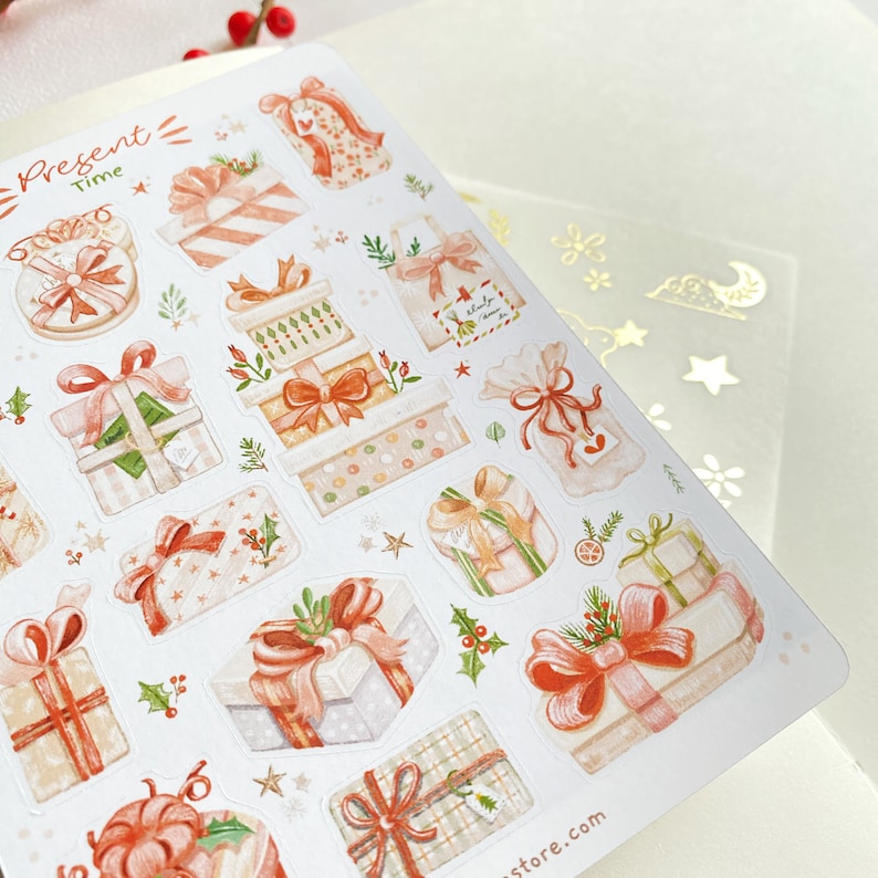 Present Tense Sticker Handmade Sticker Sheet - Present Time | Holiday Gift Stickers ...