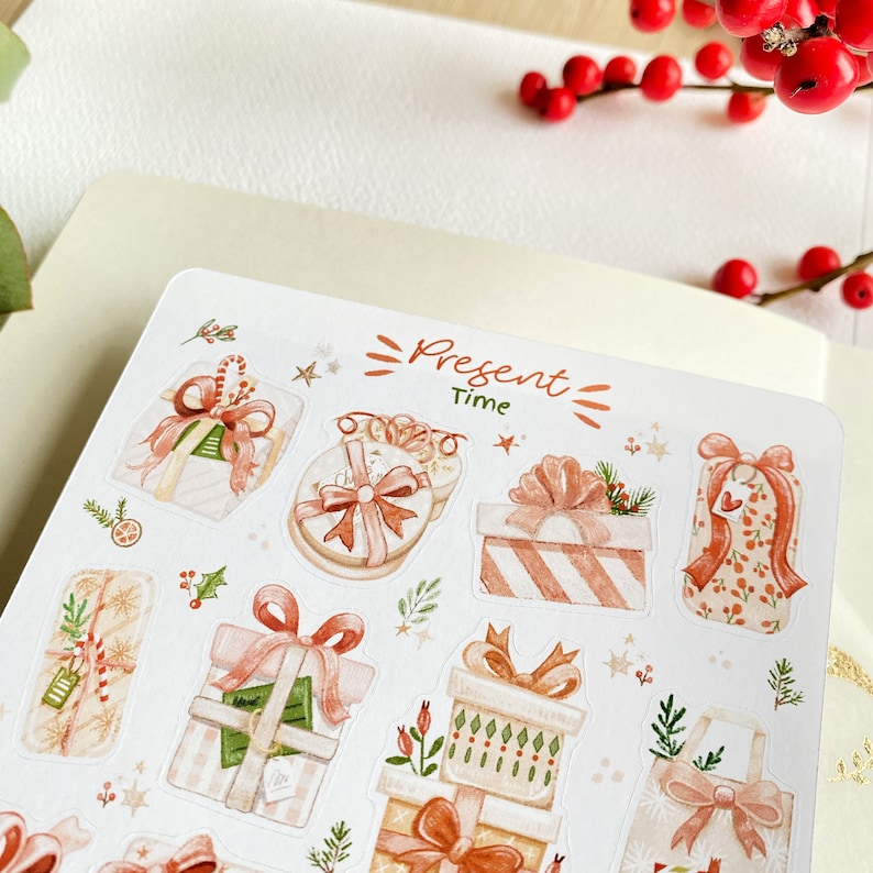 Present Tense Sticker Handmade Sticker Sheet - Present Time | Holiday Gift Stickers ...