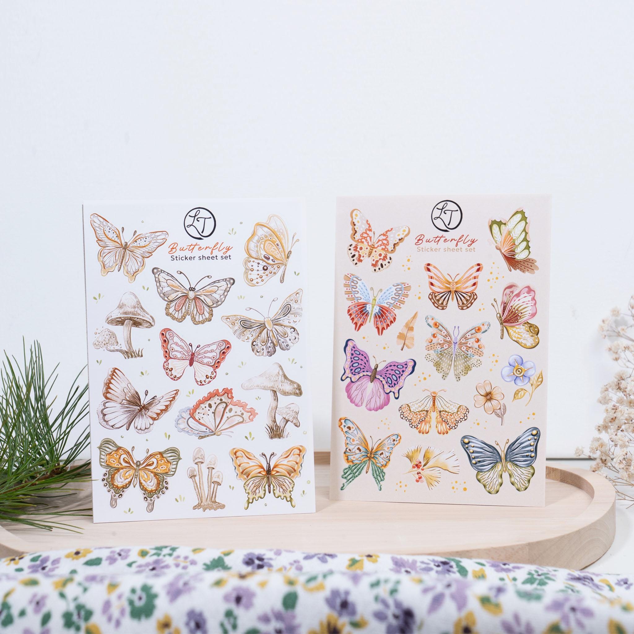 Set of 2 Butterfly Sticker Sheets | Stationery Journal Stickers ...