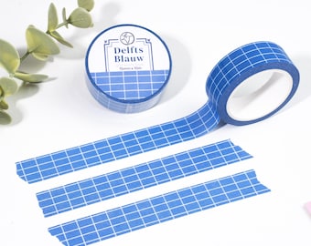 Dutch Blue Grid Washi Tape, Delfts Blauw, 15mm x 10m