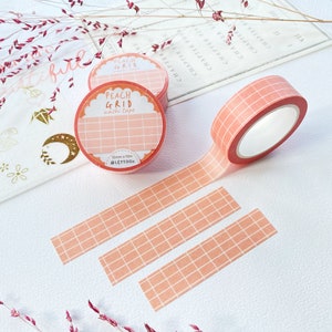 Nastro Washi - Griglia color pesca/Articoli di cancelleria, Decorazione Washi del diario, Ispirazione del pianificatore, Creato da LETTOOn