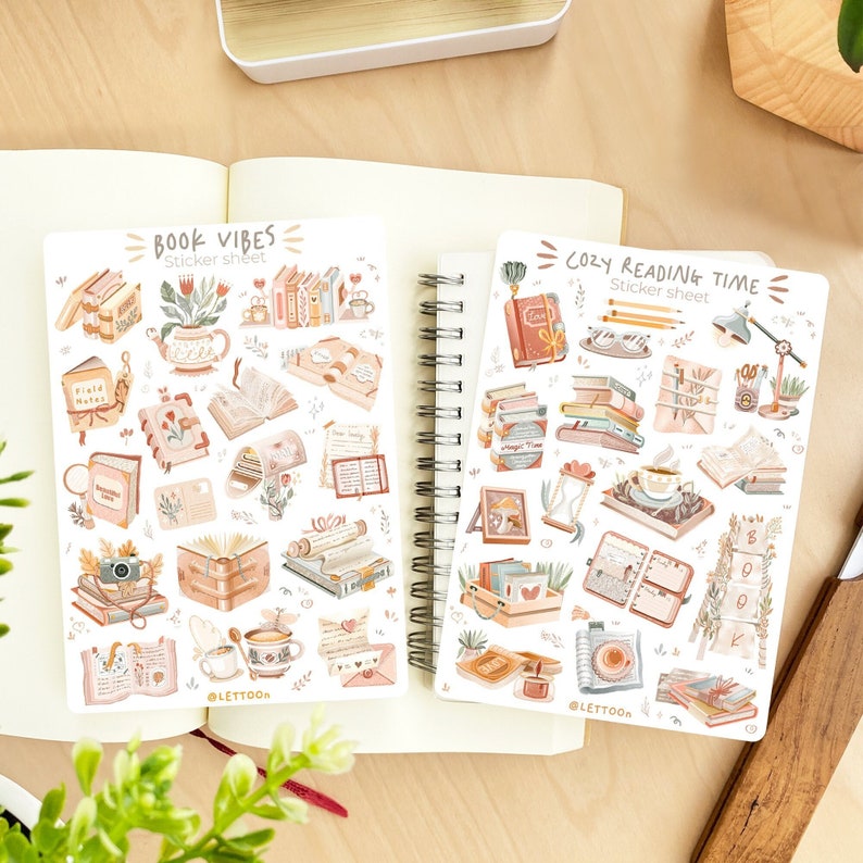 Stickervel Leestijd Plannerstickers, boekbundelstickers, Bujostickers, gemaakt door LETTOOn Both Themes